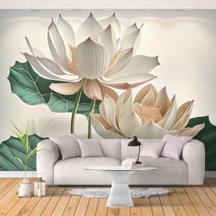 Fotomural o papel pintado ilustración flor de loto blanca Fotomural o papel pintado ilustración flor de loto blanca