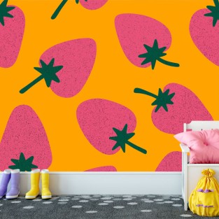 Fotomural o papel pintado dibujos fresas estilo pop