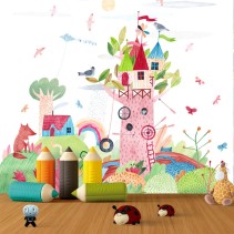 Fotomural o papel pintado ilustración infantil castillo de cuento