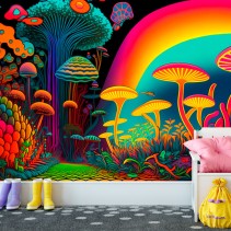 Fotomural o papel pintado ilustración hongos psicodelia