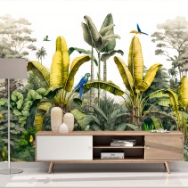 Fotomural o papel pintado  selva tropical con guacamayos