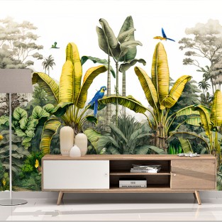 Fotomural o papel pintado  selva tropical con guacamayos