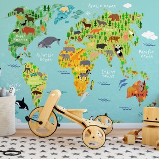 Fotomural o papel pintado mapamundi infantil animales Fotomural o papel pintado mapamundi infantil animales