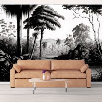Fotomural o papel pintado paisaje selva lago blanco y negro