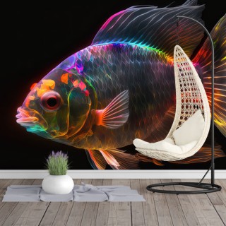 Fotomural o papel pintado pez colores neón moderno