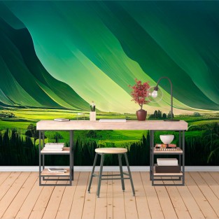 Fotomural o papel pintado pintura paisaje con efecto en el cielo