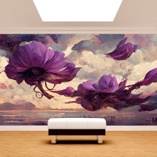 Fotomural o papel pintado pintura paisaje con flores flotando