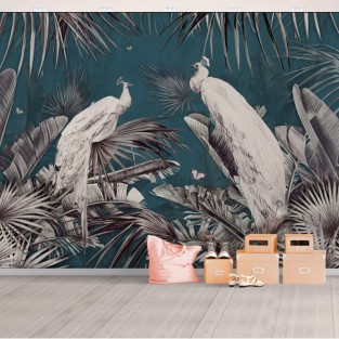Fotomural o papel pintado plantas y grullas