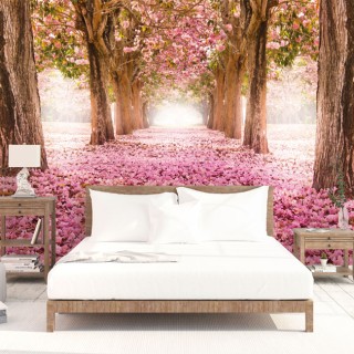 Fotomural o papel pintado árboles flores rosadas