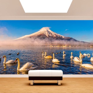 Fotomural cisnes lago kawaguchi monte fuji
