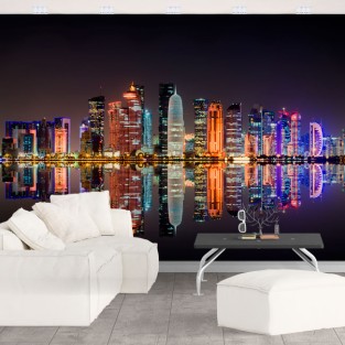 Fotomural o papel pintado ciudad de doha catar de noche