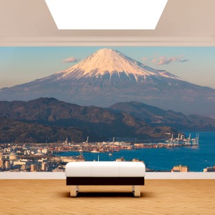 Fotomural o papel pintado puerto ciudad monte fuji