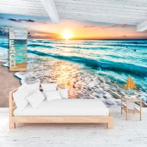 Fotomural atardecer en playa paradisíaca