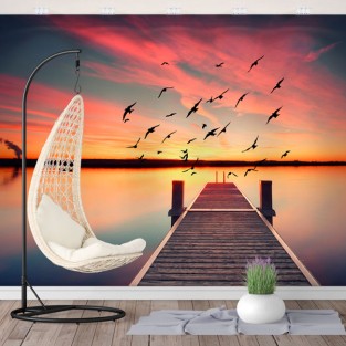 Fotomural o papel pintado atardecer puente en el lago