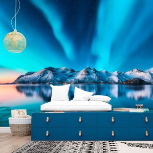 Fotomural paisaje noruega aurora boreal