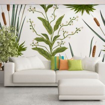 Fotomural con flores y espadañas o typha