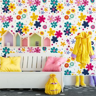 Fotomural infantil flores con carita feliz Fotomural infantil flores con carita feliz