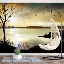 Fotomural vinilo paisaje lago al atardecer
