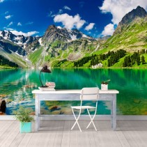 Fotomural paisaje naturaleza lago y montañas