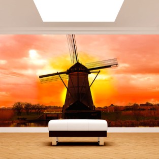 Fotomural molino holanda al atardecer Fotomural molino holanda al atardecer