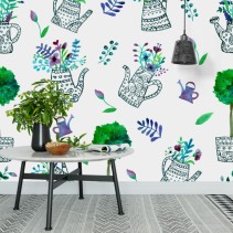 Fotomural o papel pintado patrón objetos jardín