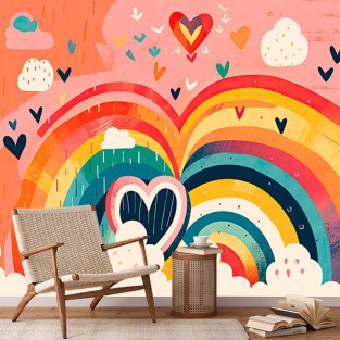 Fotomural o papel pintado infantil arcoiris corazon