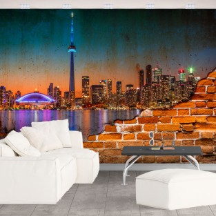 Fotomural o papel pintado canadá ciudad de noche efecto pared rota Fotomural o papel pintado canadá ciudad de noche efecto pared rota