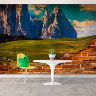 Fotomural efecto pared rota montañas dentadas