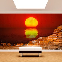 Fotomural efecto pared rota atardecer mar
