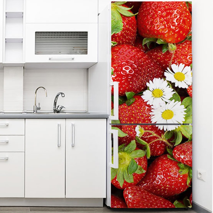 Vinilo para nevera fresas con flores margaritas