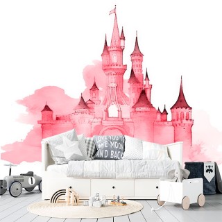 Fotomural castillo acuarela rosa