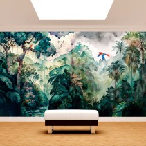 Fotomural o papel pintado acuarela tropical con guacamayos