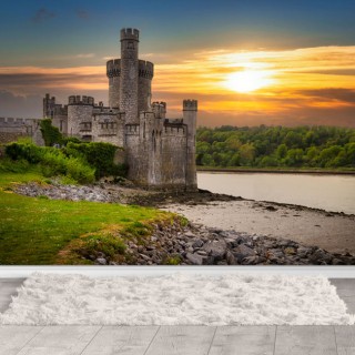 Papel pintado o fotomural paisaje con castillo al atardecer