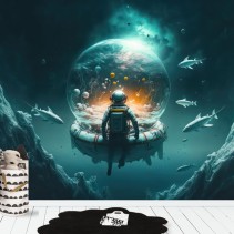 Papel pintado ciencia ficción astronauta peces en el espacio