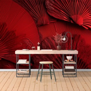 Papel pintado o fotomural juvenil abanicos rojos