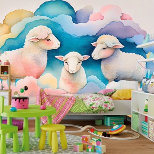 Papel pintado acuarela ovejas dulces sueños