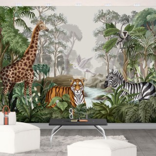 Papel pintado o fotomural dibujo animales selva