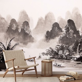 Papel pintado o fotomural dibujo paisaje asiático