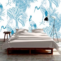 Papel pintado o fotomural aves y plantas tropicales