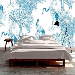 Papel pintado o fotomural aves y plantas tropicales