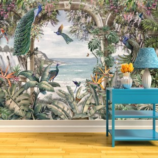 Papel pintado o fotomural paisaje y aves tropicales Papel pintado o fotomural paisaje y aves tropicales