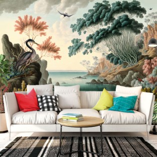 Papel pintado o fotomural paisaje mar y aves