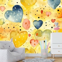 Fotomural dibujo corazones en acuarela infantil