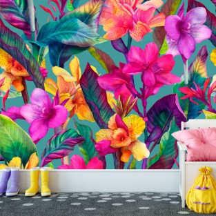 Papel pintado o fotomural dibujo flores tropicales Papel pintado o fotomural dibujo flores tropicales