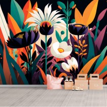 Papel pintado o fotomural dibujo flores y plantas
