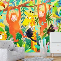 Papel pintado o fotomural infantil animales en la selva