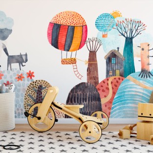 Papel pintado o fotomural dibujo infantil aventuras globo Papel pintado o fotomural dibujo infantil aventuras globo