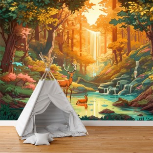 Papel pintado o fotomural dibujo ciervos en el bosque Papel pintado o fotomural dibujo ciervos en el bosque