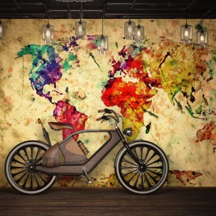 Papel pintado mapamundi efecto acuarela y papel antiguo