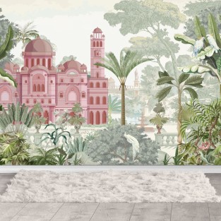 Papel pintado o fotomural palacete en selva tropical